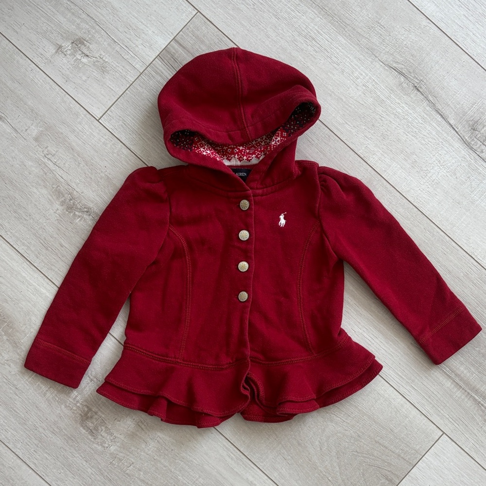 Ralph lauren Red Hooded Peplum Hooded Sweatshirt Jacket